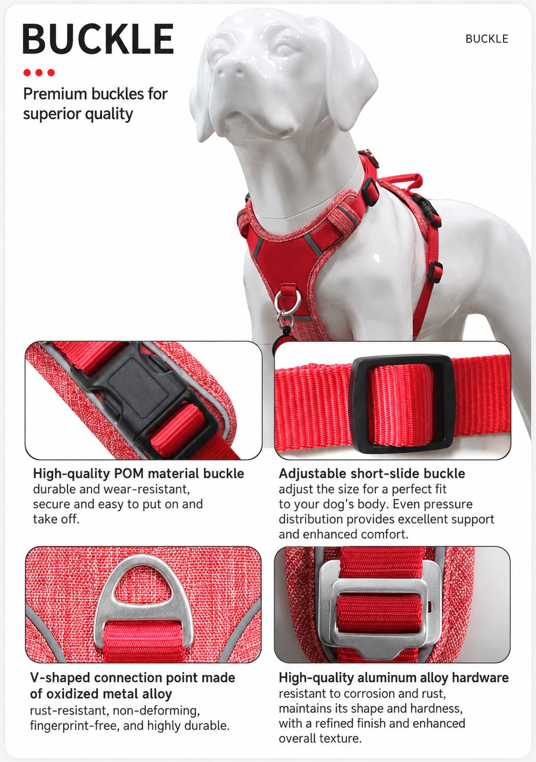 Reinforced stitching and workmanship on dog harness