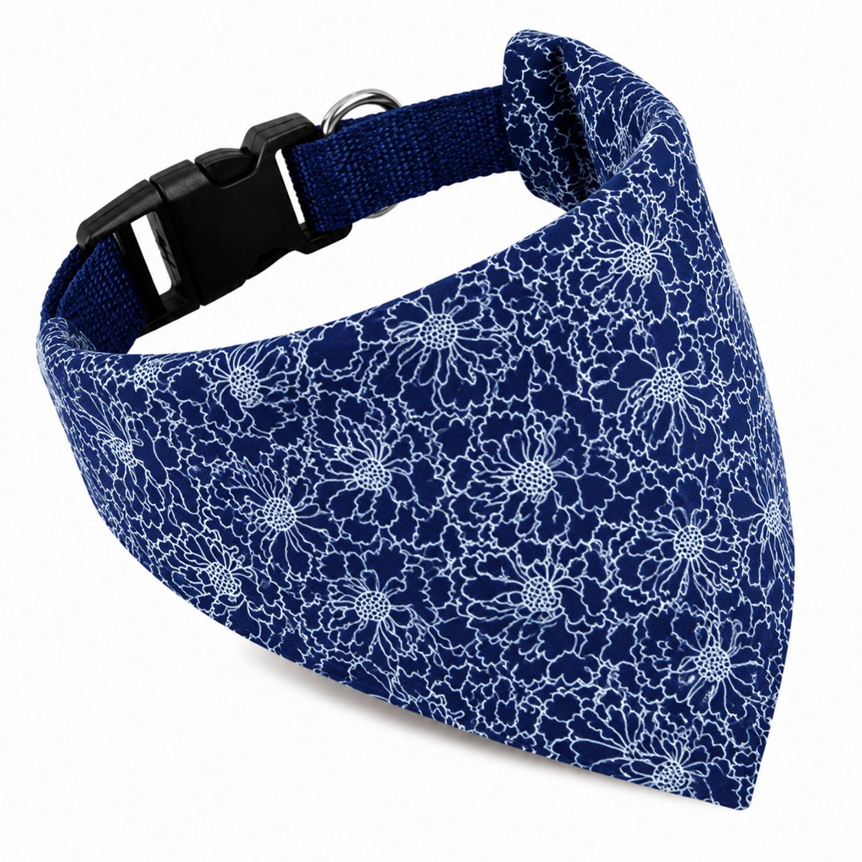 Blue floral pattern dog bandana scarf lifestyle photo