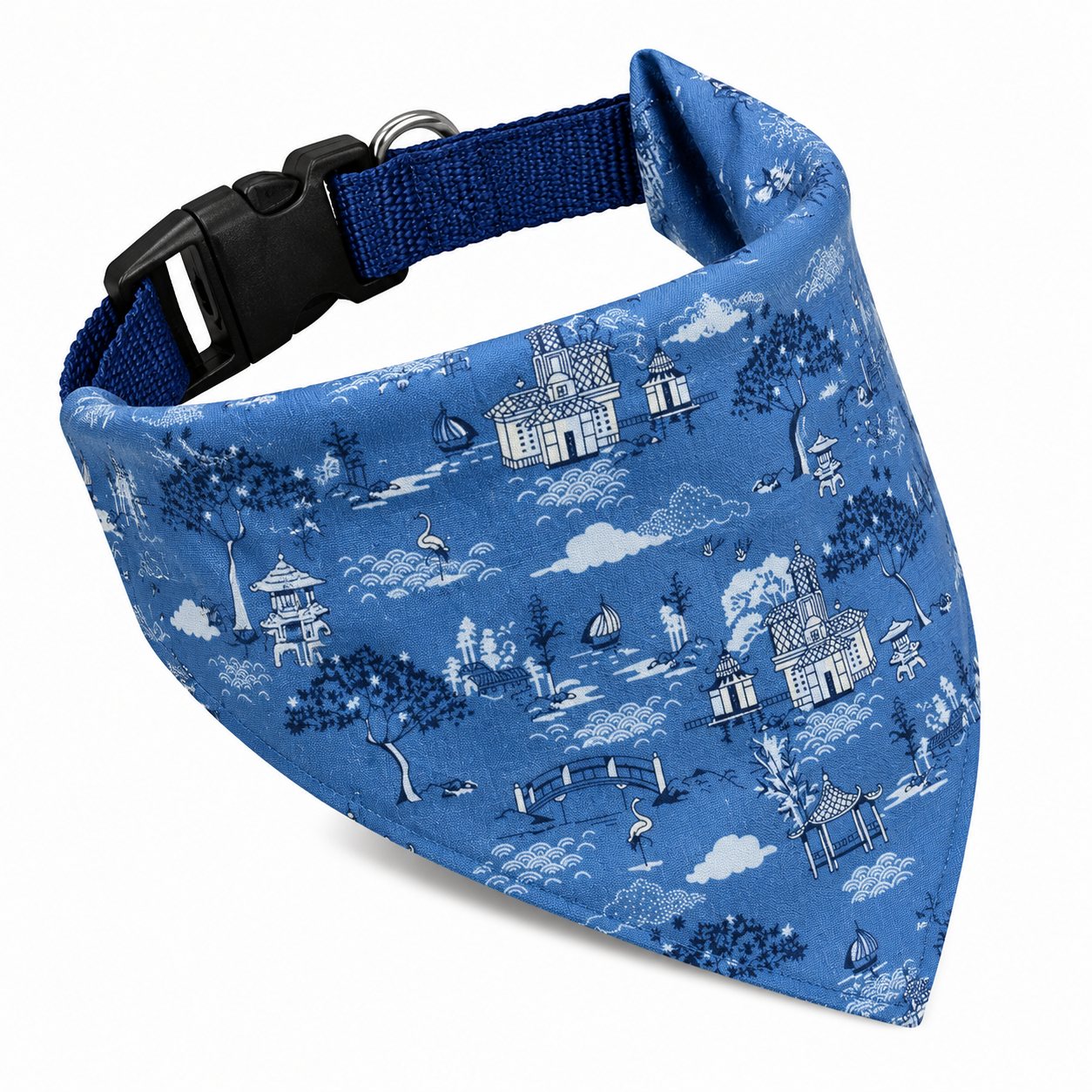 Blue pattern dog bandana scarf lifestyle photo