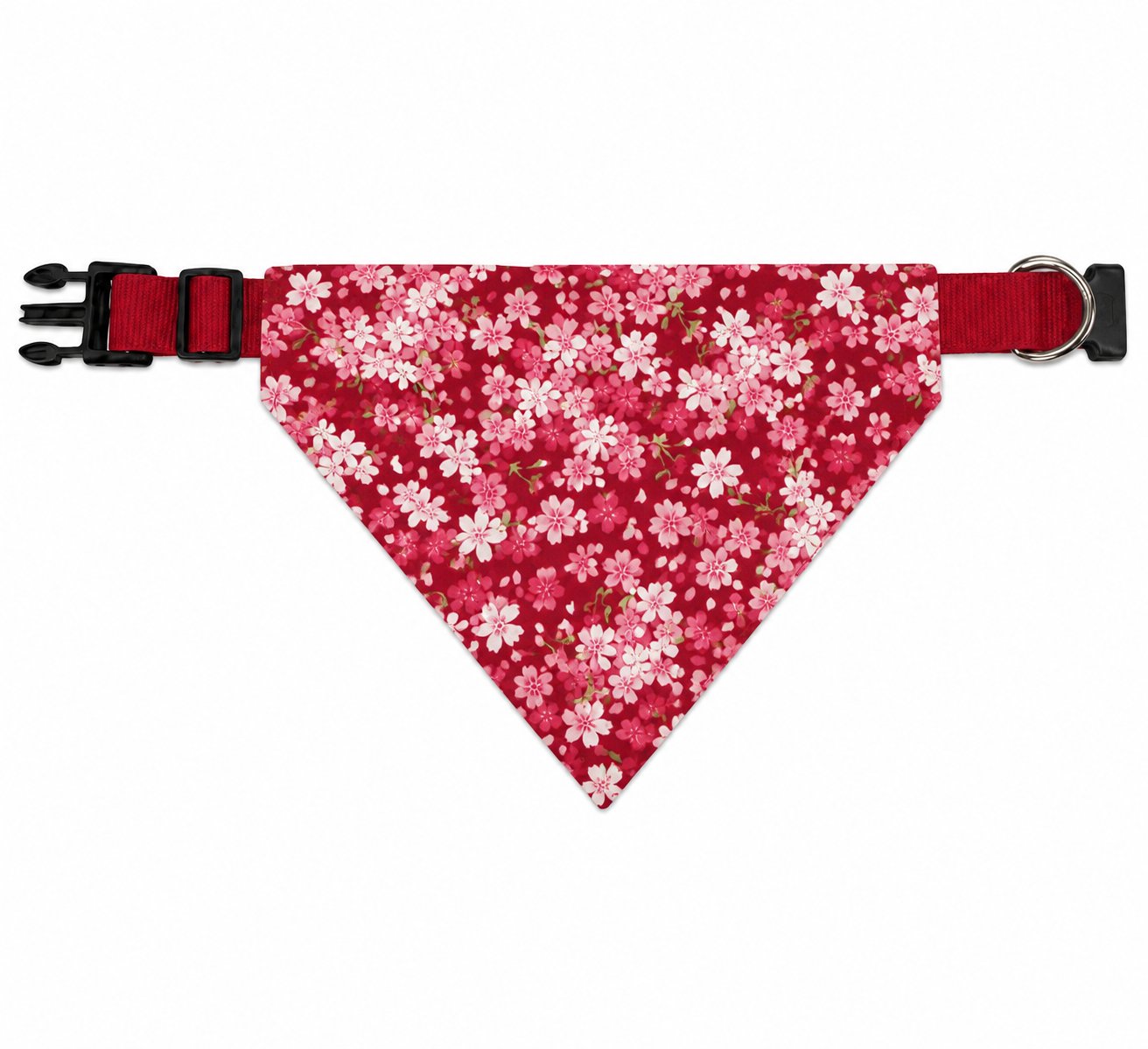 Red floral dog bandana scarf product front view
