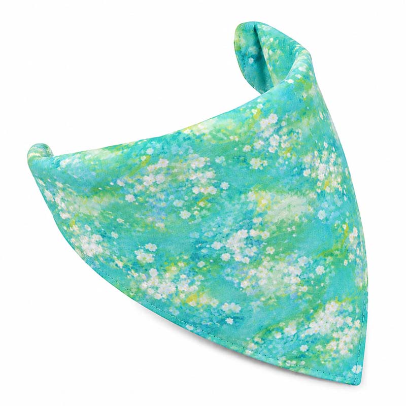 Green floral dog bandana shown without the collar