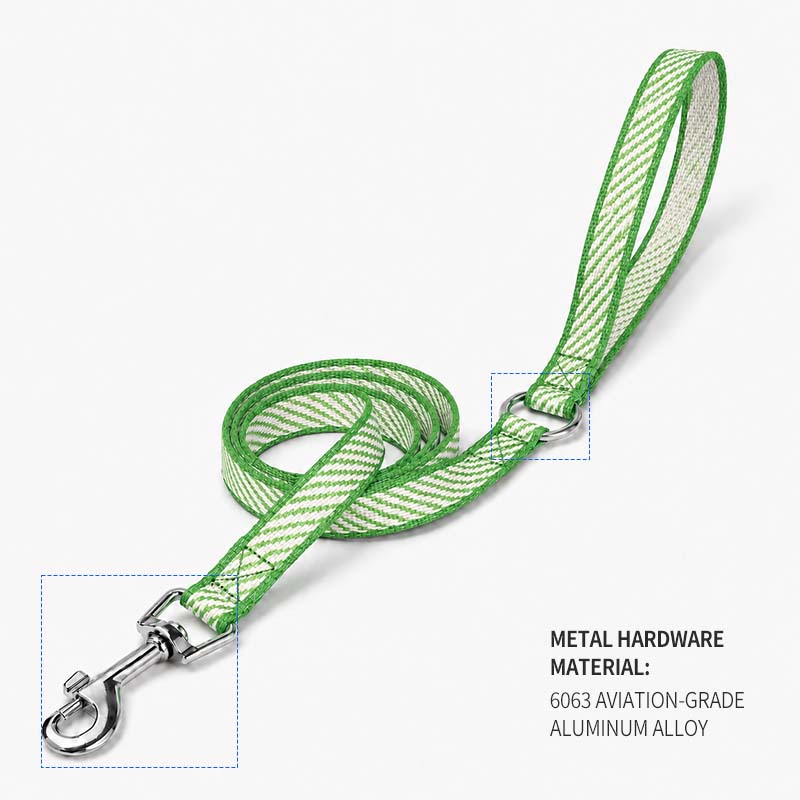 6063 aluminum-alloy swivel clip and handle ring on a green dog leash