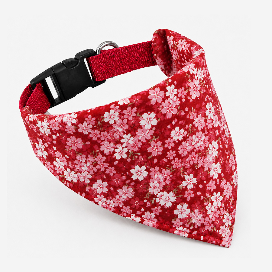 Red Floral Dog Bandana | Soft Twill Scarf for Small & Large Dogs