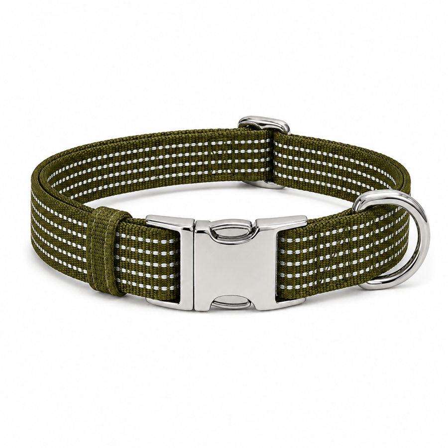 Reflective Nylon Dyneema Dog Collar | 316 Stainless Steel | S M L