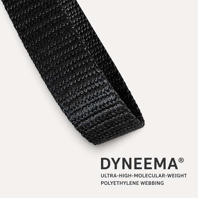 Close-up of black Dyneema UHMWPE dog leash webbing