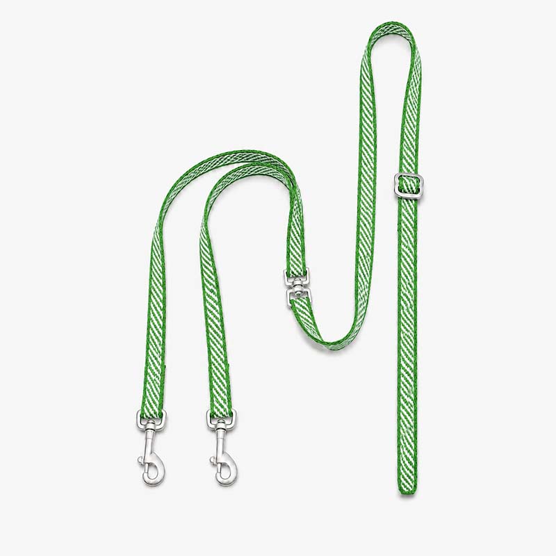 Green adjustable dual dog leash with two clips and one handler loop