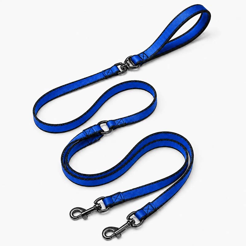 Blue reflective polyester dog leash, 150cm length, 29mm width, 22kN tensile strength
