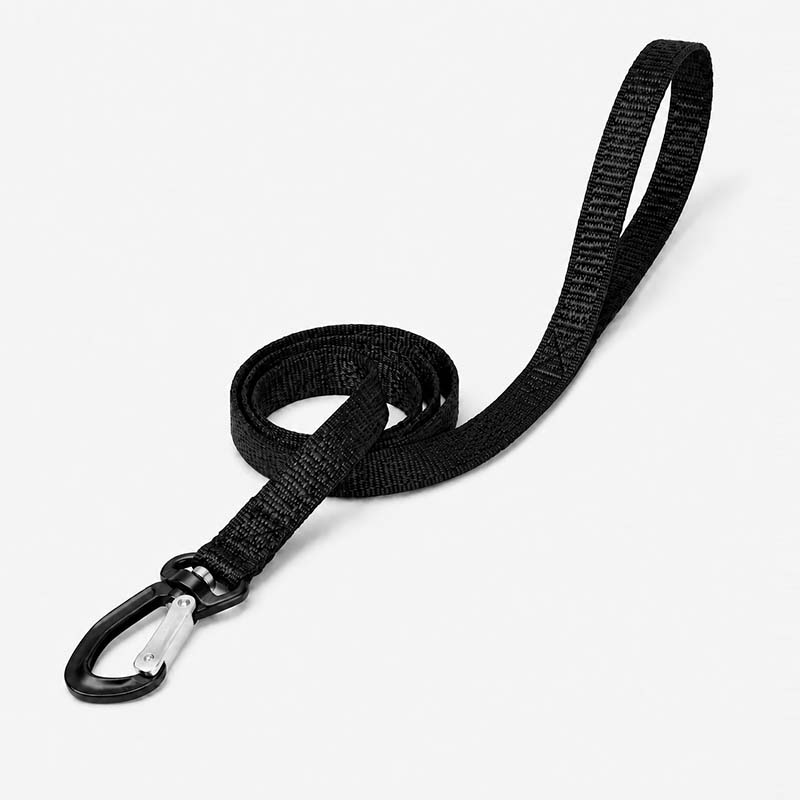 Black FeatherStrong lightweight UHMWPE dog leash with a loop handle and Aircraft-Grade Aluminum carabiner