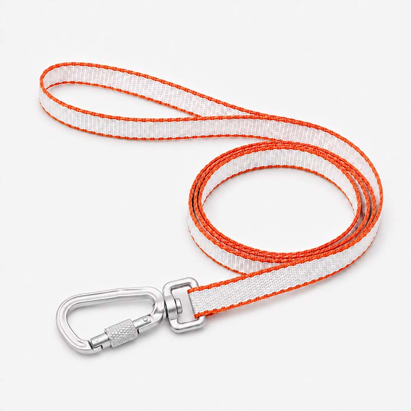 White and orange FeatherStrong ultralight UHMWPE dog leash with Aircraft-Grade Aluminum clip