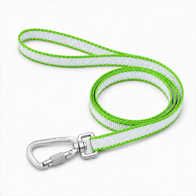 White and green FeatherStrong ultralight UHMWPE dog leash with Aircraft-Grade Aluminum clip