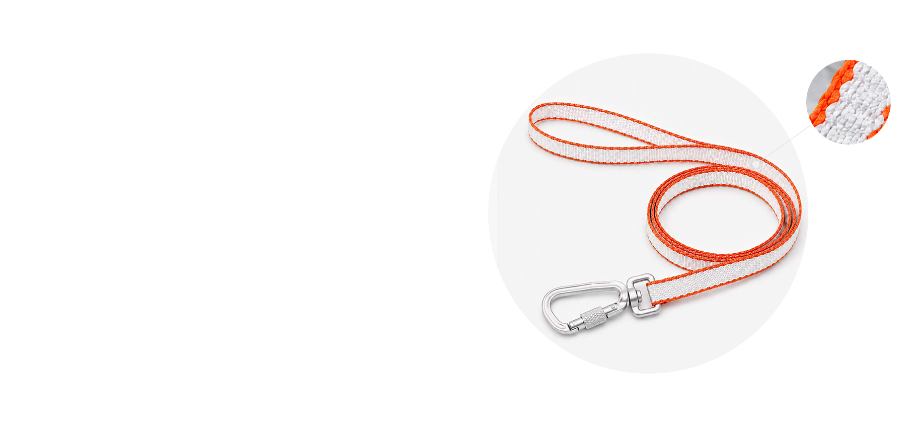 White and orange UHMWPE dog leash with metal swivel clip